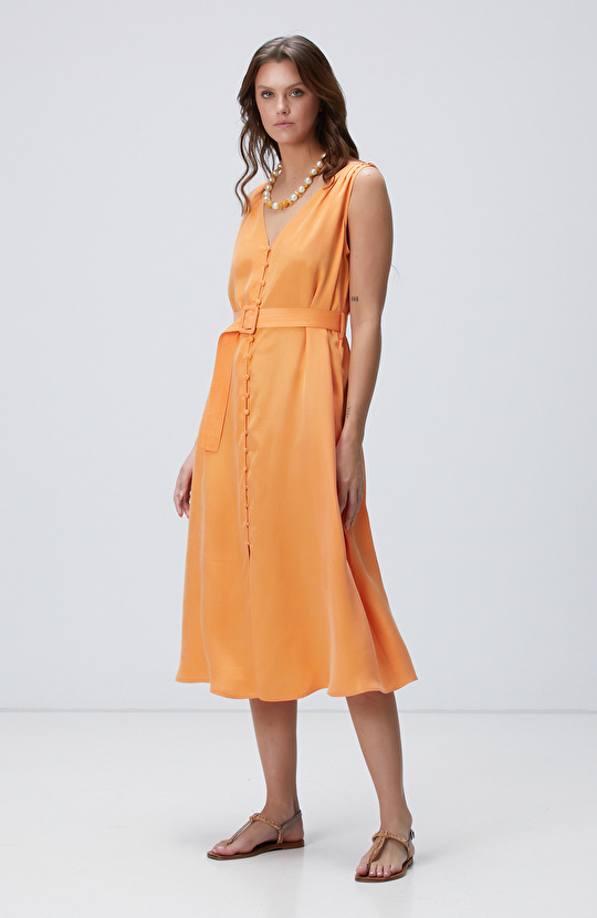 Turuncu Midi Elbise