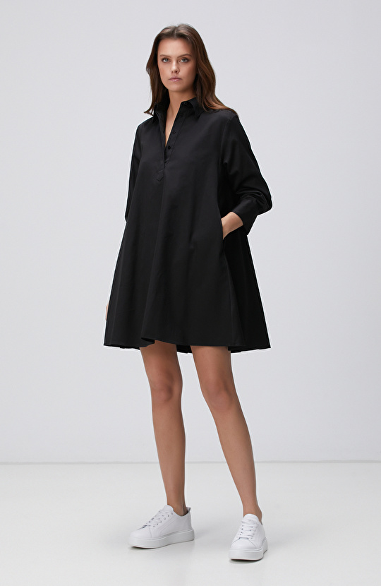 Siyah Mini Gömlek Elbise