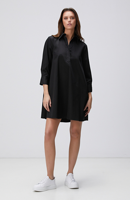 Siyah Mini Gömlek Elbise
