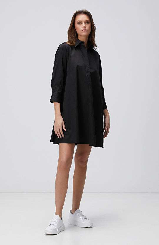 Siyah Mini Gömlek Elbise