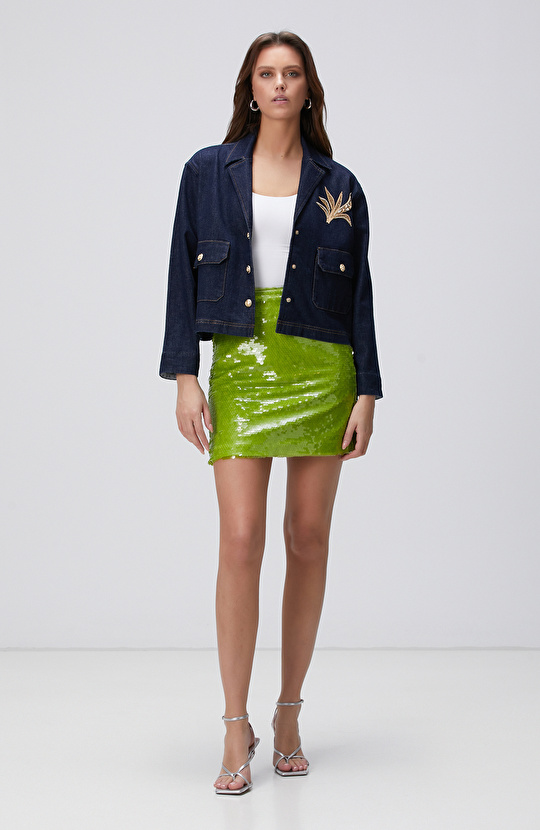 Yeşil Payetli Mini Etek