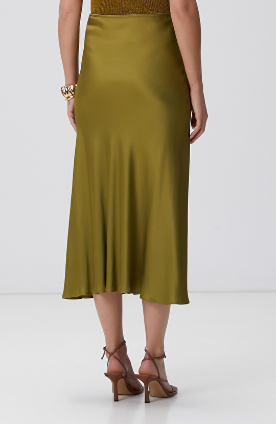Yağ Yeşili Maxi Saten Etek
