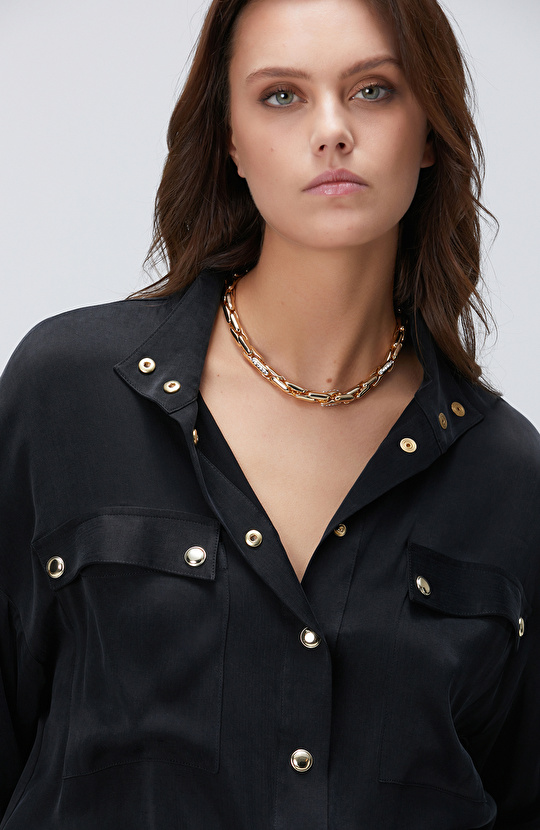 Siyah Cupro Gömlek
