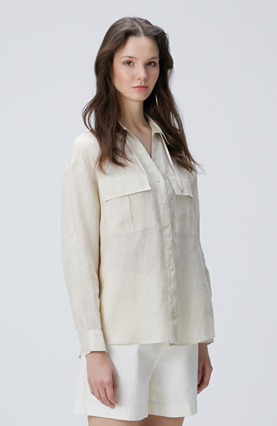 Bej Keten Gömlek