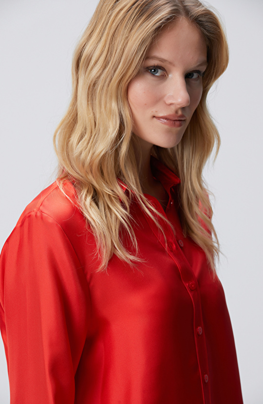 Limited Kırmızı İpek Twill Gömlek