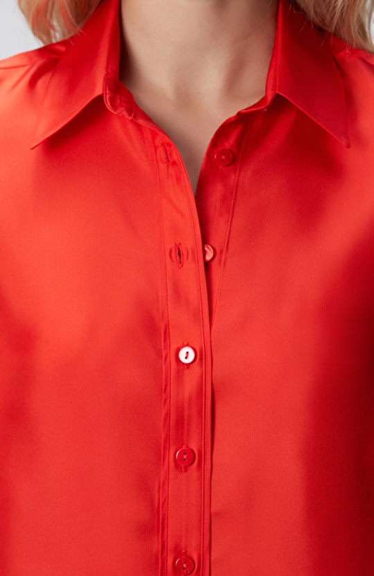 Limited Kırmızı İpek Twill Gömlek