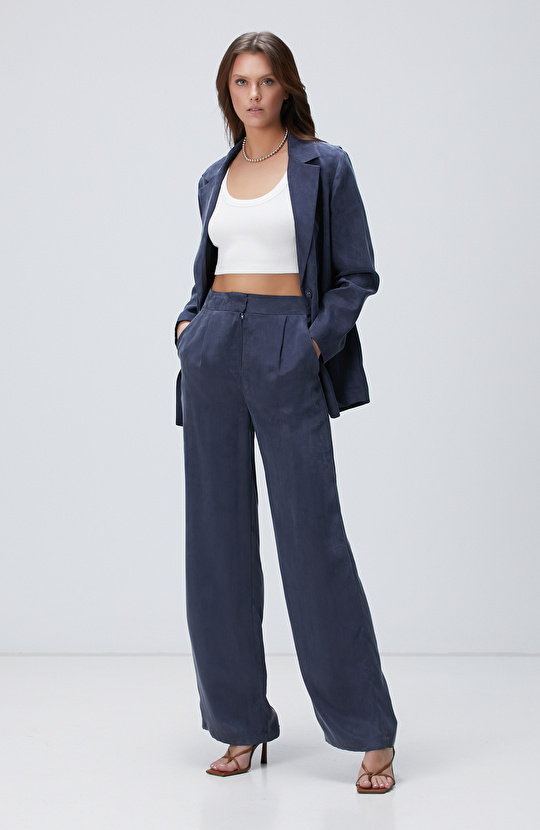 Lacivert Cupro Pantolon