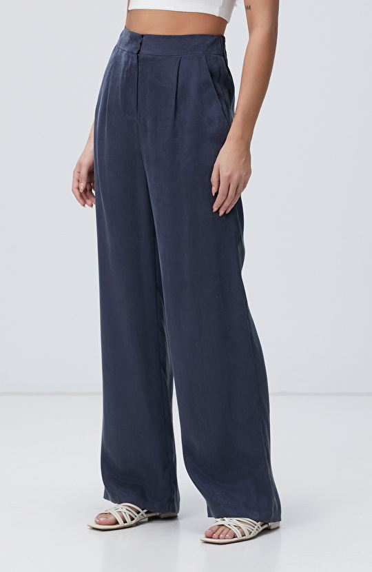 Lacivert Cupro Pantolon