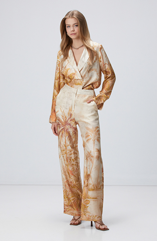 Limited Sarı Desen İpek Karışımlı Desenli Ceket