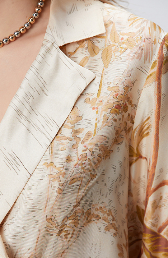 Limited Sarı Desen İpek Karışımlı Desenli Ceket