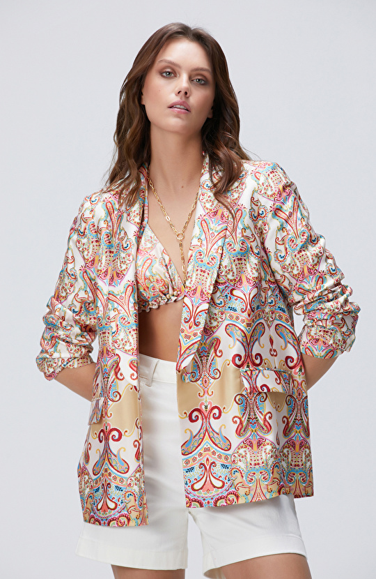 Bej Şal Desenli Ceket