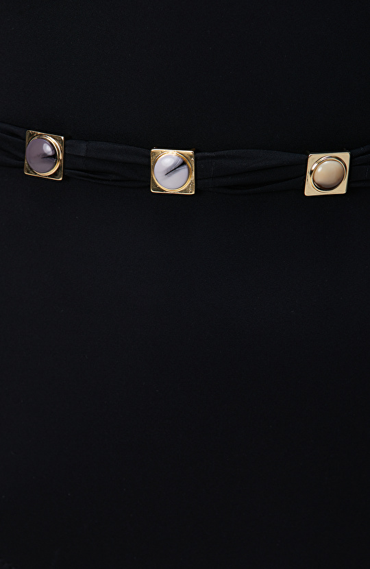 Siyah Taşlı Kemer Detaylı Mayo