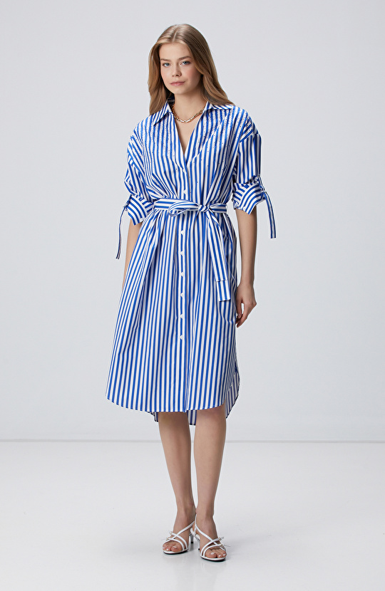 Saks Beyaz Taş Baskılı Midi Elbise