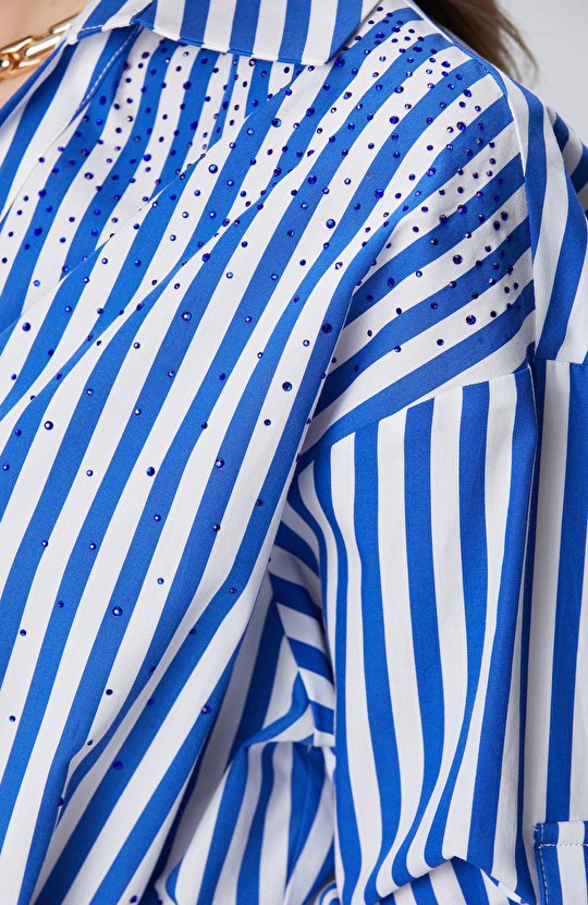 Saks Beyaz Taş Baskılı Midi Elbise