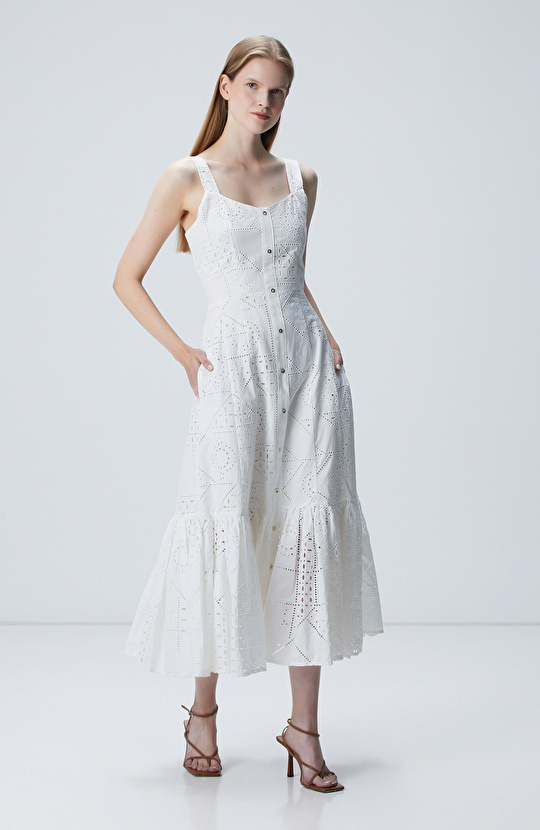 Beyaz Maxi Güpür Elbise