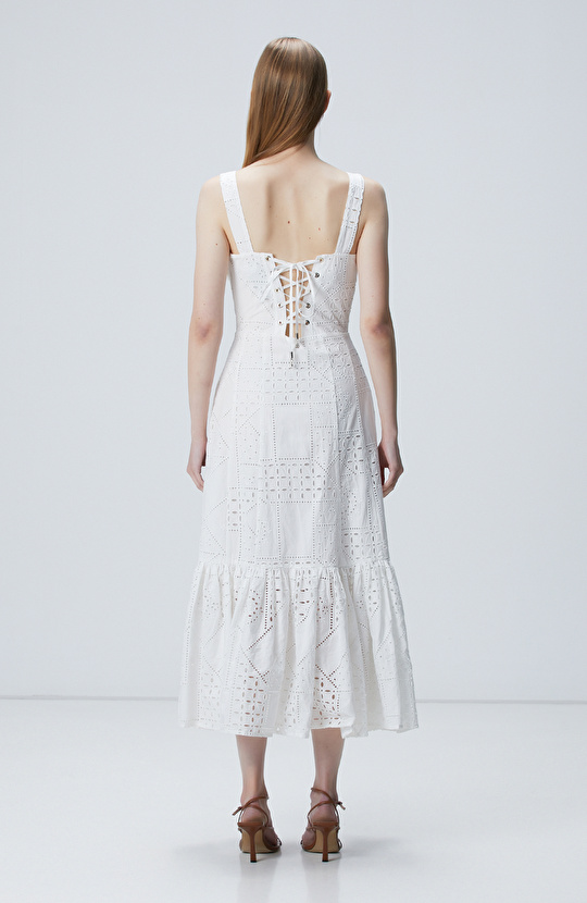 Beyaz Maxi Güpür Elbise