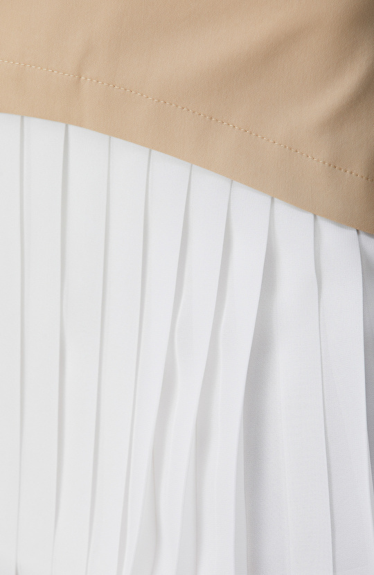 Bej Renk Bloklu Mini Elbise