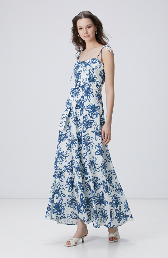 Mavi Maxi Keten Elbise