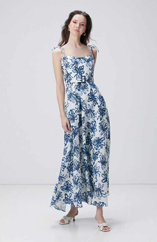 Mavi Maxi Keten Elbise