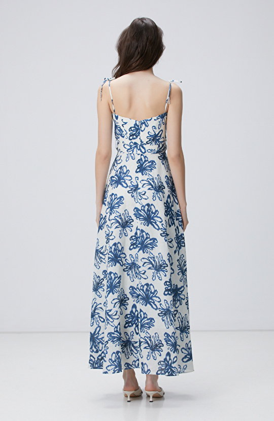 Mavi Maxi Keten Elbise