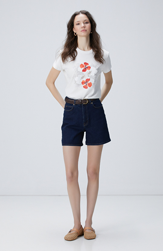 Kırık Beyaz Baskılı T-shirt