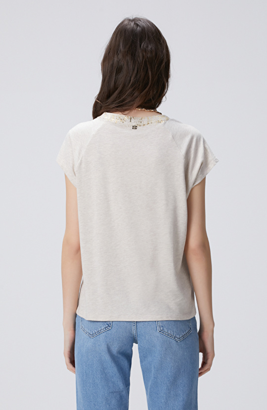 Bej Melanj Varak Baskılı T-shirt