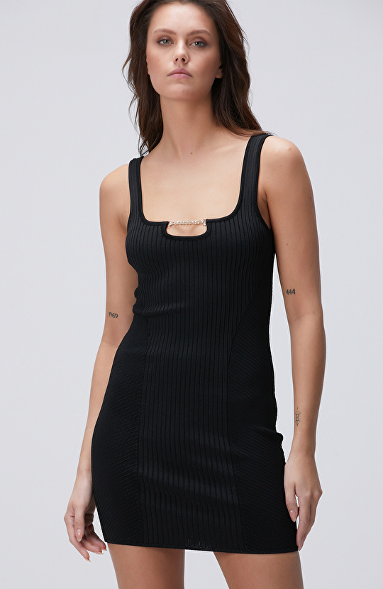 Siyah Mini Triko Elbise