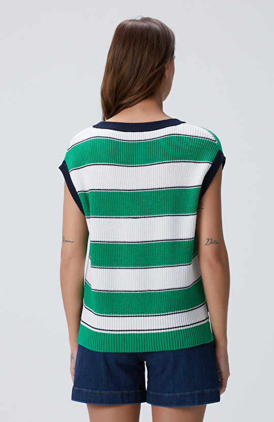Yeşil Beyaz Çizgili Süveter