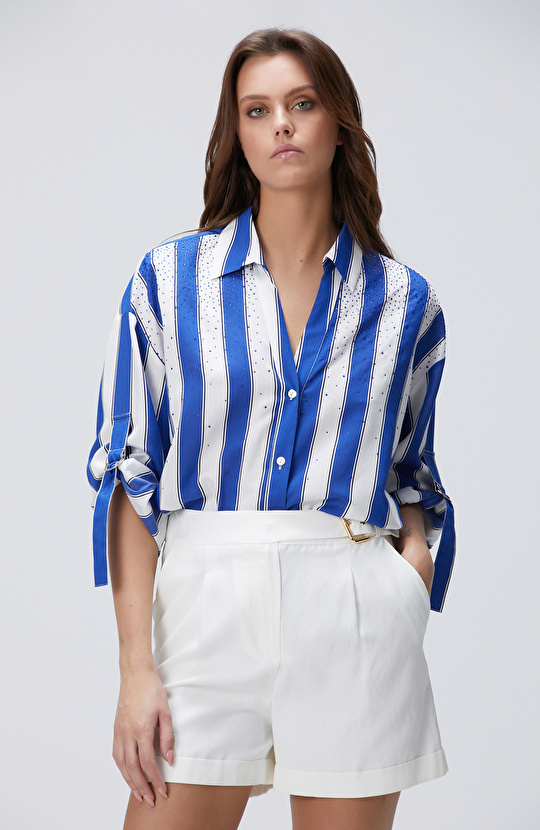 Lacivert Beyaz Çizgili Gömlek