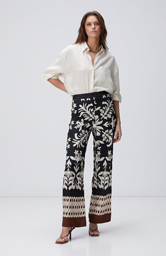 Siyah Bej Desenli Pantolon