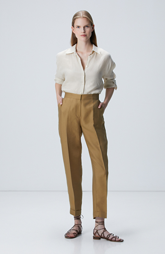 Yağ Yeşili Limited Keten Karışımlı Pantolon Yağ Yeşili Limited Keten Karışımlı Pantolon