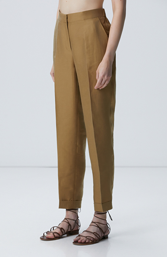 Yağ Yeşili Limited Keten Karışımlı Pantolon