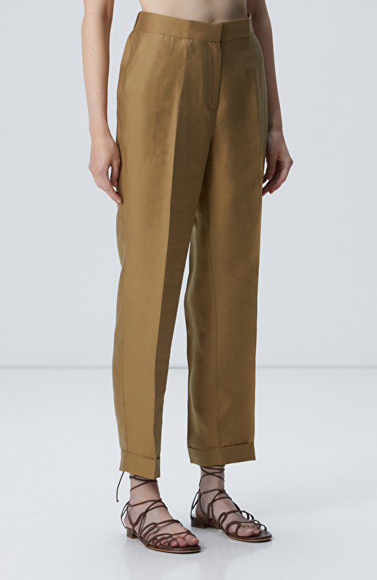 Yağ Yeşili Limited Keten Karışımlı Pantolon