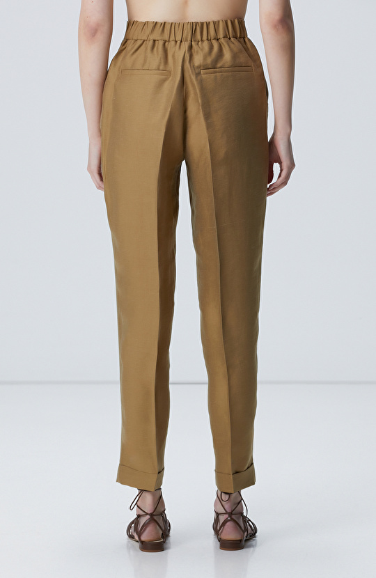 Yağ Yeşili Limited Keten Karışımlı Pantolon