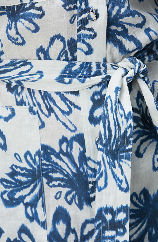 Mavi Desenli Keten Tulum