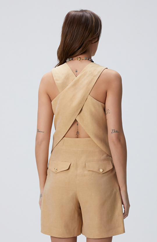 Limited Açık Bej Keten Karışımlı Yelek