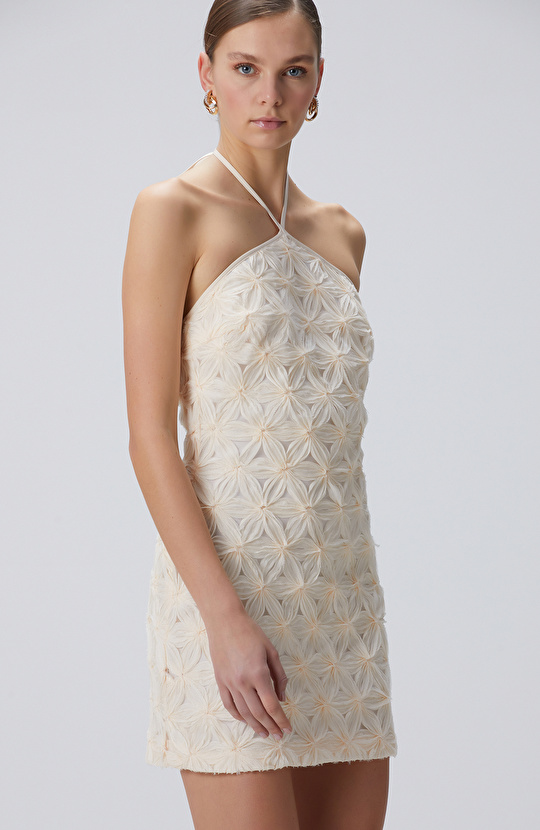 Kırık Beyaz Mini Boy Abiye Elbise