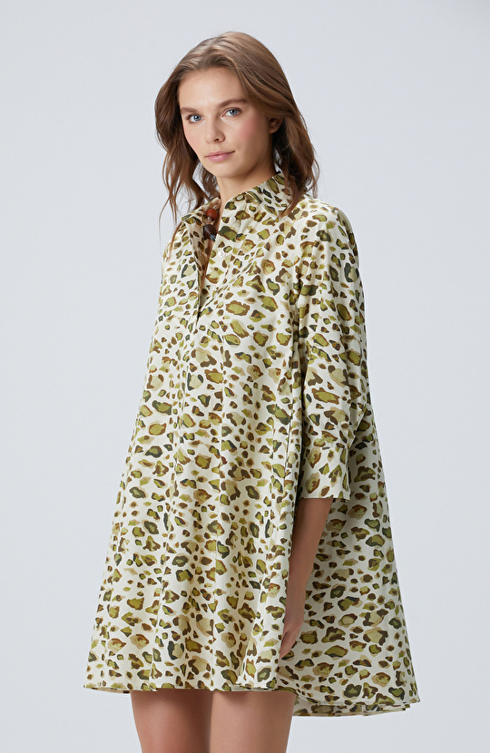 Yeşil Leopar Desenli Elbise