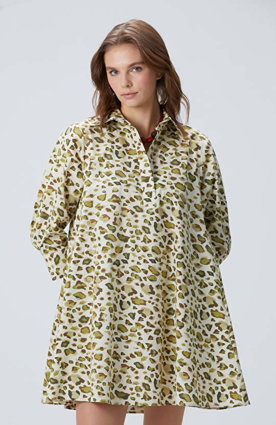 Yeşil Leopar Desenli Elbise