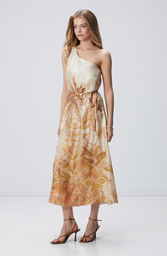 Limited Sarı İpek Karışımlı Elbise