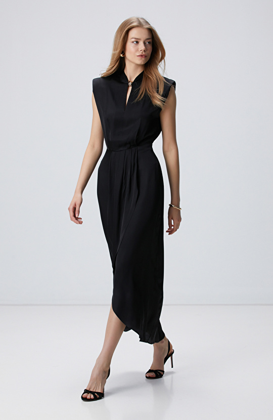 Siyah Midi Boy Elbise