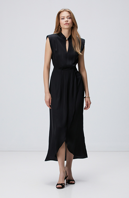 Siyah Midi Boy Elbise