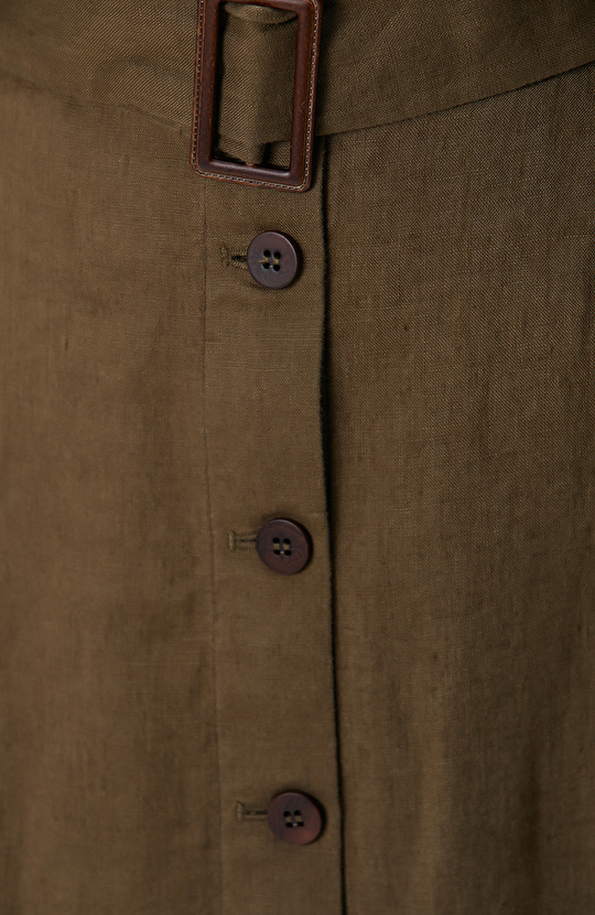 Haki Midi Keten Etek