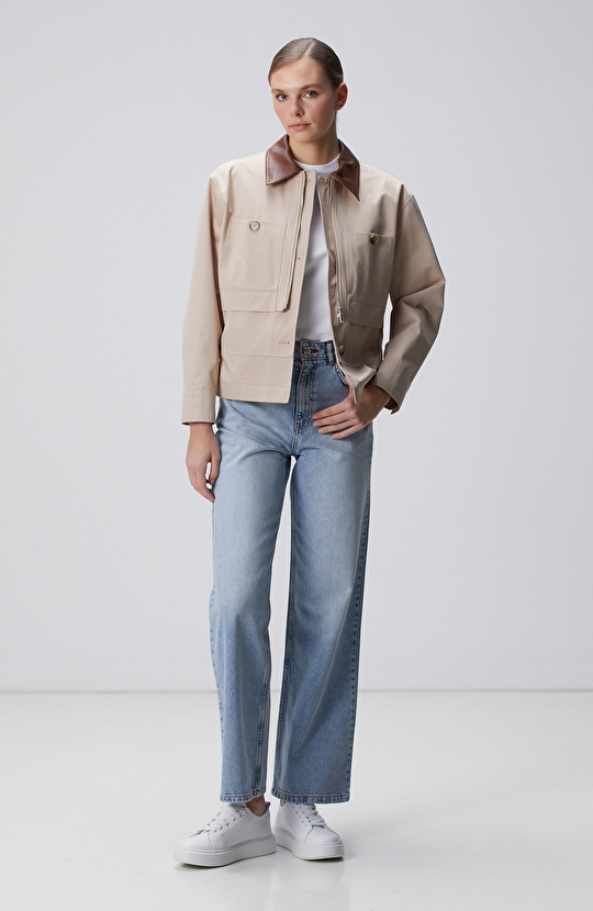 Açık Bej Kısa Pardösü