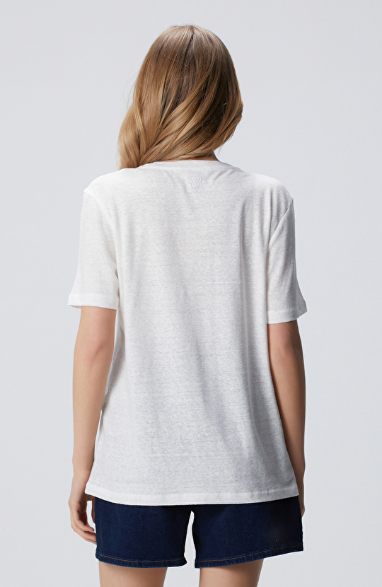 Kırık Beyaz Keten Mix T-shirt