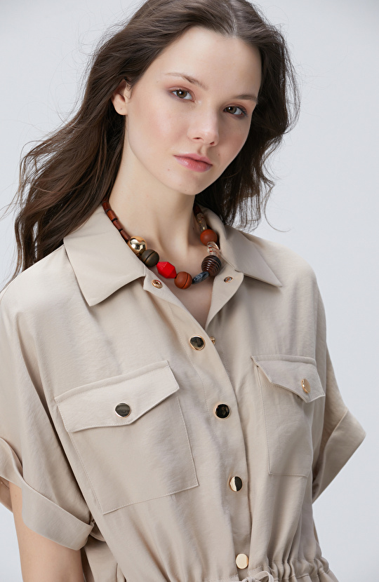 Bej Safari Şort Tulum