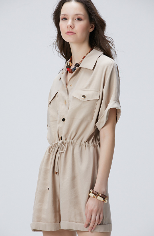 Bej Safari Şort Tulum