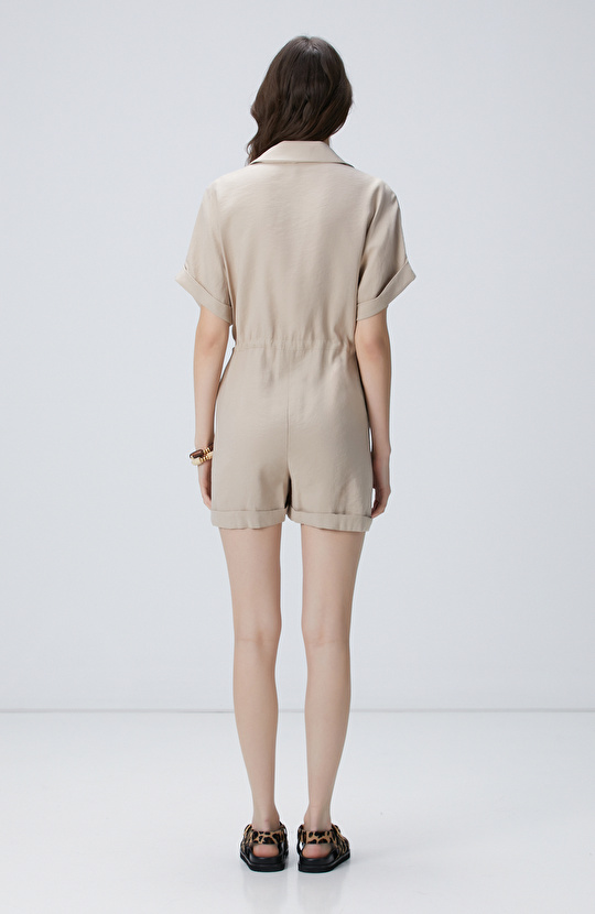 Bej Safari Şort Tulum