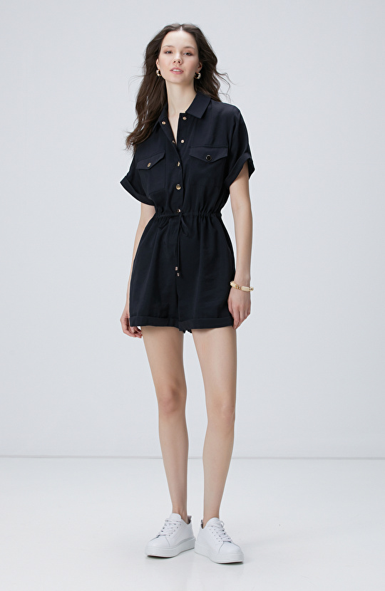 Siyah Safari Şort Tulum