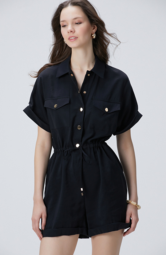 Siyah Safari Şort Tulum